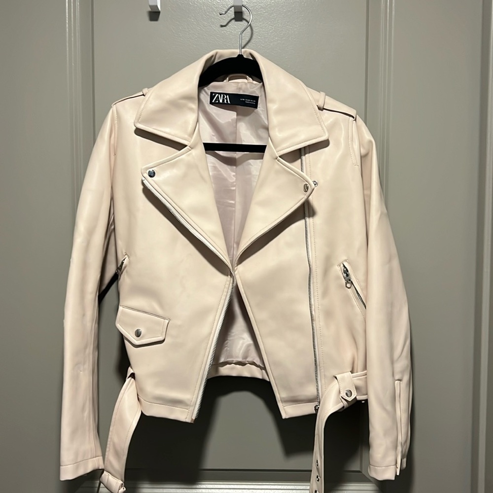 Zara light pink leather jacket size medium